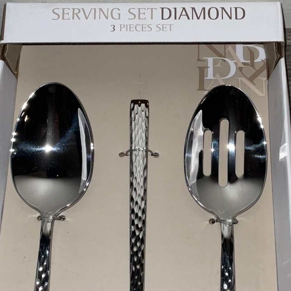 BRANDANI ITALY DIAMOND HOTEL COLLECTION 3 pc STAINLESS STEEL SERVING SET NEW - Picture 2 of 4